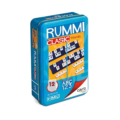 Cayro - Rummi - + 8 Años - Modelo Clásico - Juego Divertido de Mesa - para Niños y Adultos - Edición de Viaje en Caja Metálica - Ideal 2 a 4 Jugadores