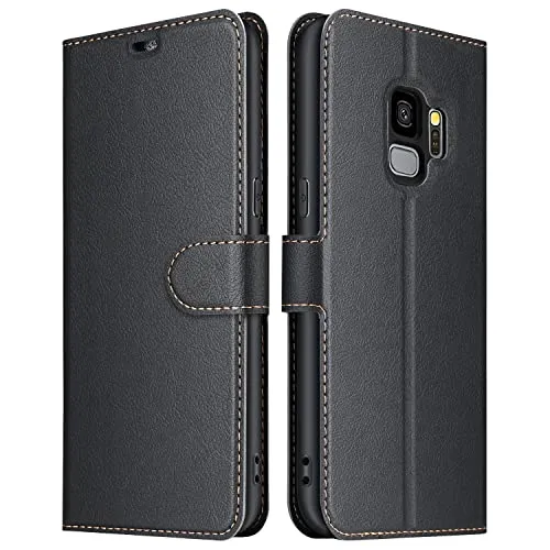 ELESNOW Funda Samsung Galaxy S9, Cuero Premium Flip Folio Carcasa Case para Galaxy S9 (Negro)