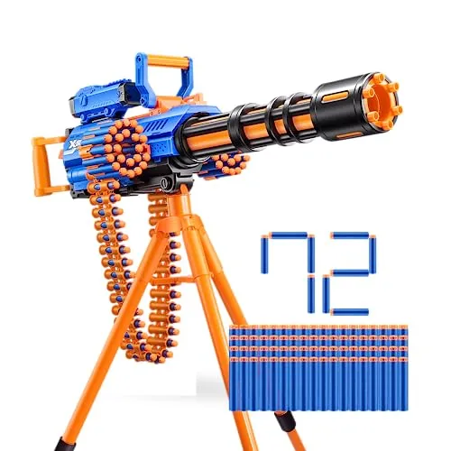 X-Shot Insanity Motorized Rage Fire de ZURU 72 Dardos, Dardos con tecnología de Bolsillo de Aire, Almacenamiento de Dardos, Potencia de explosión, cinturón de alimentación automática, trípode y