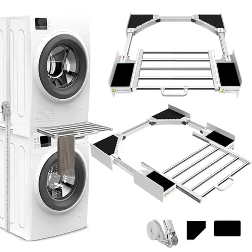 NIUXX Bastidor intermedio con tendedero, marco de conexión Lavadora secadora universal, Kit intermedio de marco de conexión con toallero extensible, tamaño ajustable (53-68 cm)