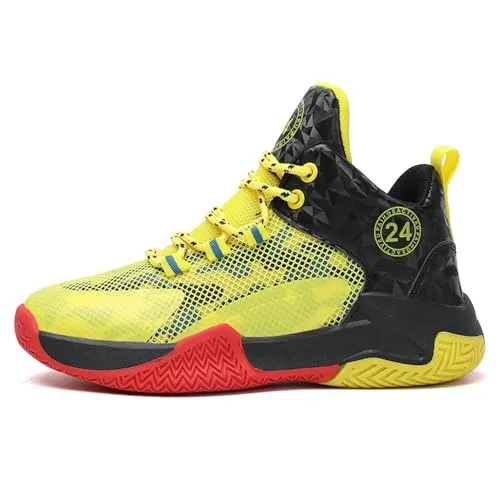 Hixingo Zapatillas de Baloncesto para Niños, Zapatos de Baloncesto para Hombre Zapatillas de Deporte de Caña Alta, Sneakers Unisex Zapatillas de Correr Casuales, Amarillo 37 EU