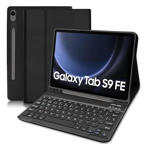 COEZFE Funda con Teclado para Samsung Galaxy Tab S9 FE 10.9”/ S9 11” 2023, Español Ñ Teclado Magnético para Samsung Galaxy Tab S10 FE 2025, Funda Teclado para S10 FE 10,9 Pulgadas, Negro