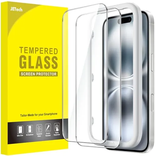 JETech Protector de Pantalla para iPhone 16 6,1 Pulgadas, Cristal Vidrio Templado con Marco de Instalación Fácil, Amigable para Funda, HD Transparente, 2 Unidades