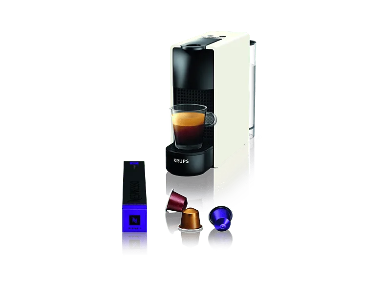 Cafetera de cápsulas - Nespresso® Krups XN1101 Essenza Mini,1310 W, 19 Bar, 0.6 L, Calentamiento en 25 s, Apagado automático, Blanco