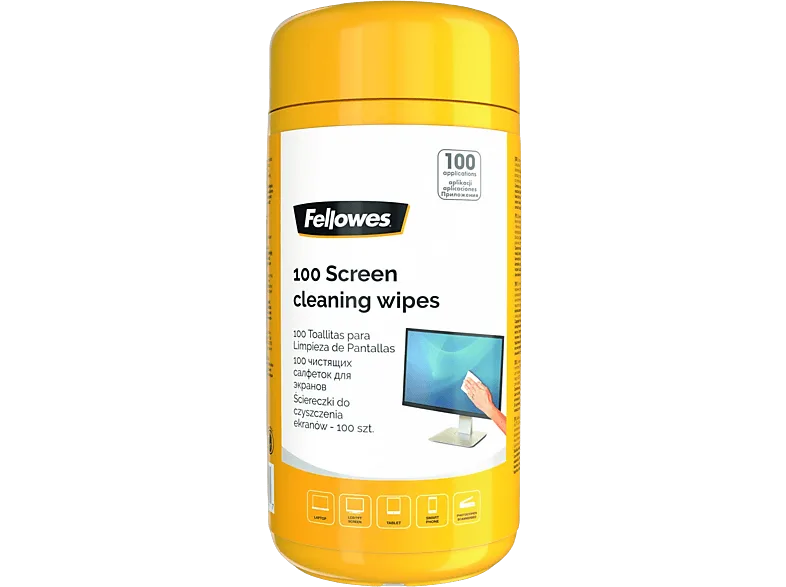 Limpiador de pantallas - Fellowes 9970330, Dispensador 100 toallitas limpiadoras pantalla