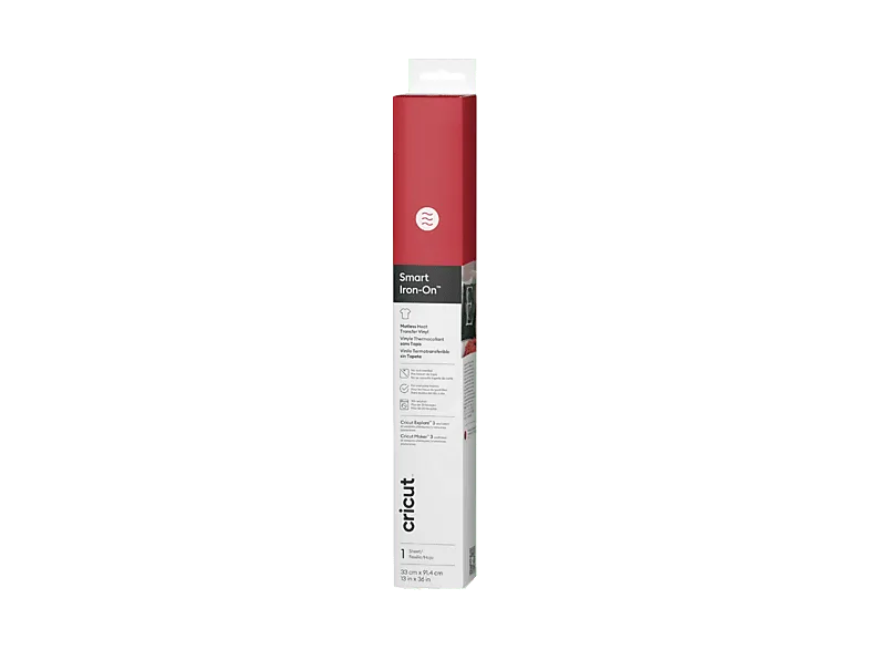 Accesorio para Plotter - Cricut Vinilo termoadhesivo Smart Iron-On™ sin tapete de corte (91,4 cm), Compatible con las prensas térmicas Cricut™, Rojo
