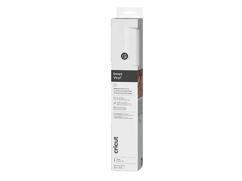 Accesorio para Plotter - Cricut Vinilo permanente Smart Vinyl™ sin tapete de corte (3,7 m), Resistente al Agua y a la Luz UV, Blanco