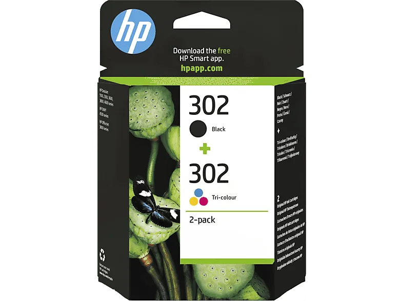 Cartucho de tinta - HP 302 Combo 2 Pack, Negro y Tricolor, X4D37AE