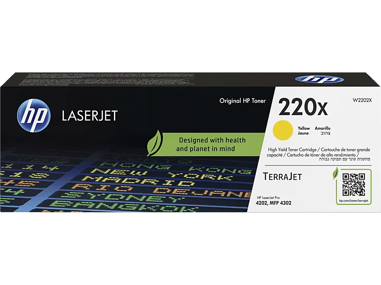 Tóner - HP LaserJet 220X Amarillo, Alto rendimiento, Hasta 5500 páginas, TerraJet, W2202X
