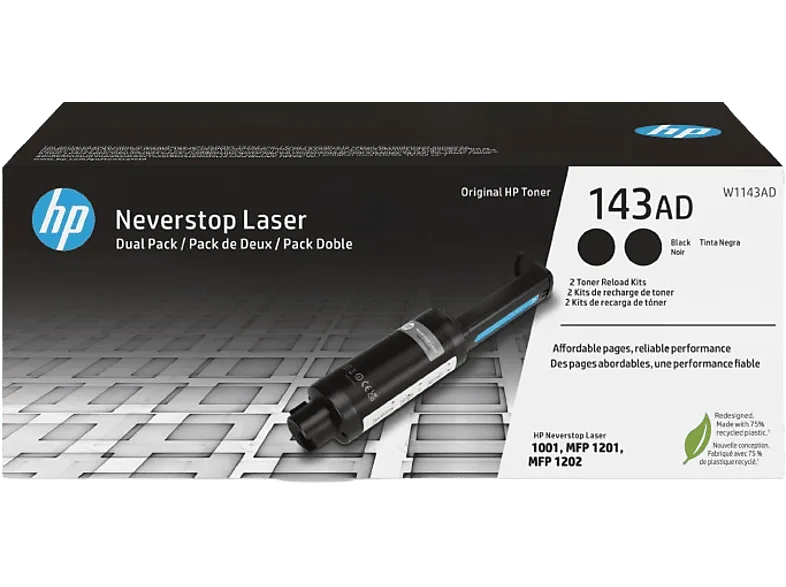 Tóner - HP NeverStop Combo 2 pack 143AD, Negro, W1143AD (imagen 1 de 3)