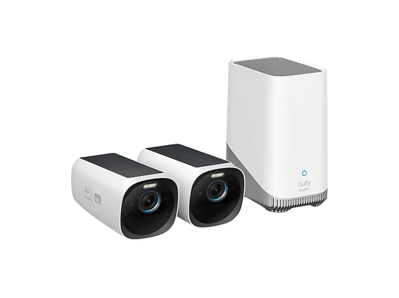 Cámara de vigilancia IP - Eufy S330, 4K, Función visión nocturna, Exterior, Solar, 2x Cámaras, 1x HomeBase 3, Negro/Blanco