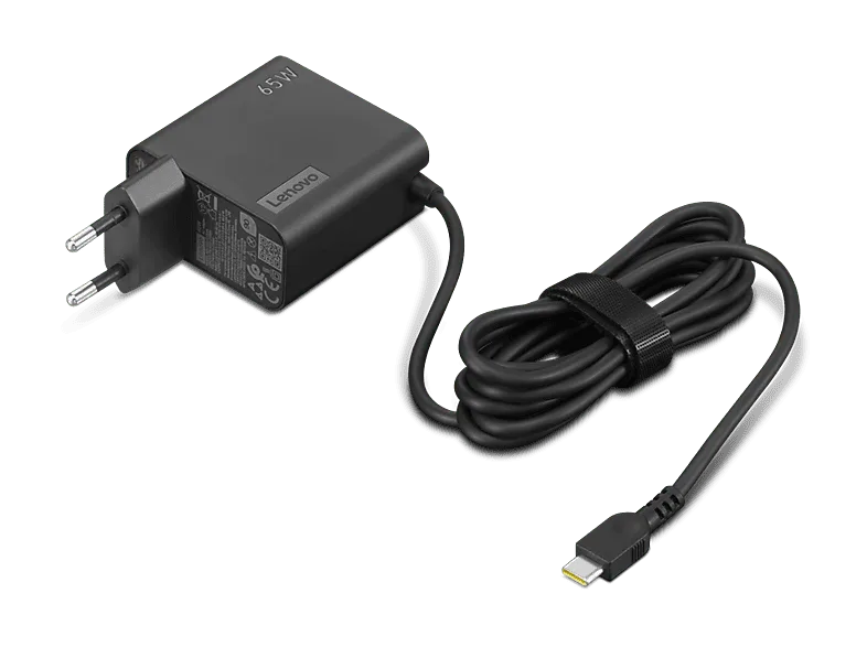 Cargador para portátil - Lenovo 65W USB-C Adaptador de Pared, EU Pin, 100-240V, Negro