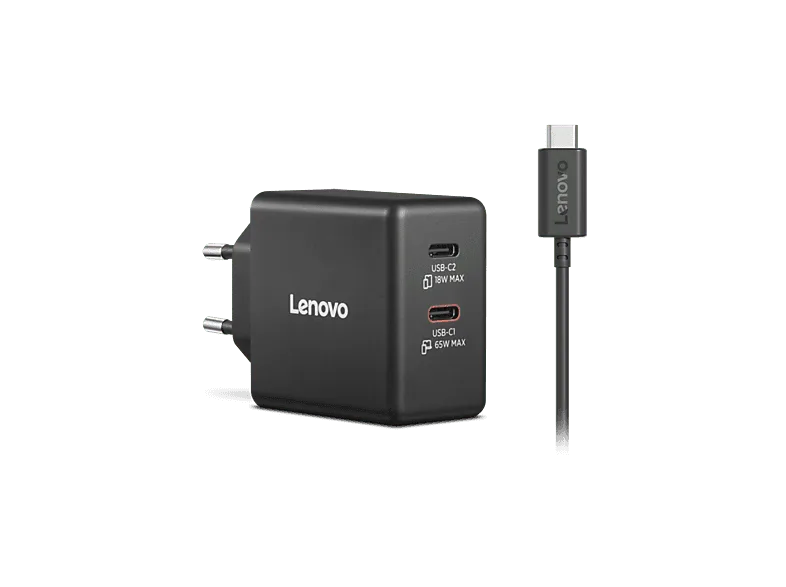 Cargador para portátil - Lenovo Dual USB-C 65W GaN, Universal Portátil, Smartphone, Tablet