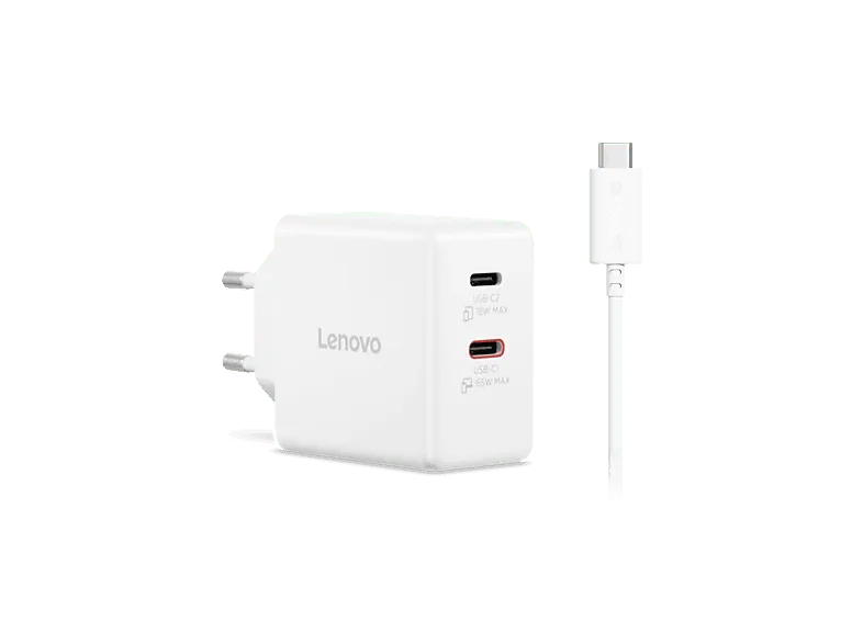Cargador para portátil - Lenovo Dual USB-C 65W GaN, Universal Portátil, Smartphone, Tablet