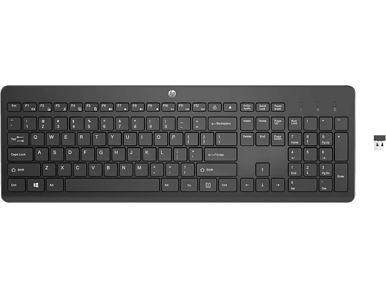 Teclado inalámbrico - HP 230, 3L1E7AA, Por USB 2.4 GHz, 12 teclas de función, Negro