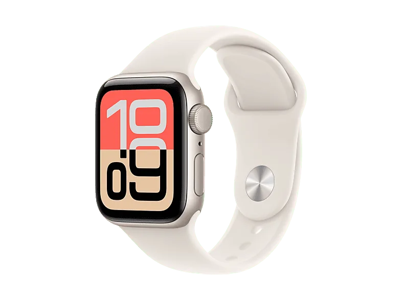 Apple Watch SE 3 (2025), GPS, 44 mm, Caja de aluminio Blanco estrella, Correa deportiva S/M, Calidad del sueño, Medición temperatura