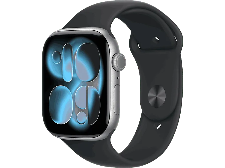 Apple Watch Series 11 (2025), GPS, 46 mm, Caja de aluminio Gris espacial, Correa deportiva Negra, M/L, Calidad del sueño, 24h Autonomía