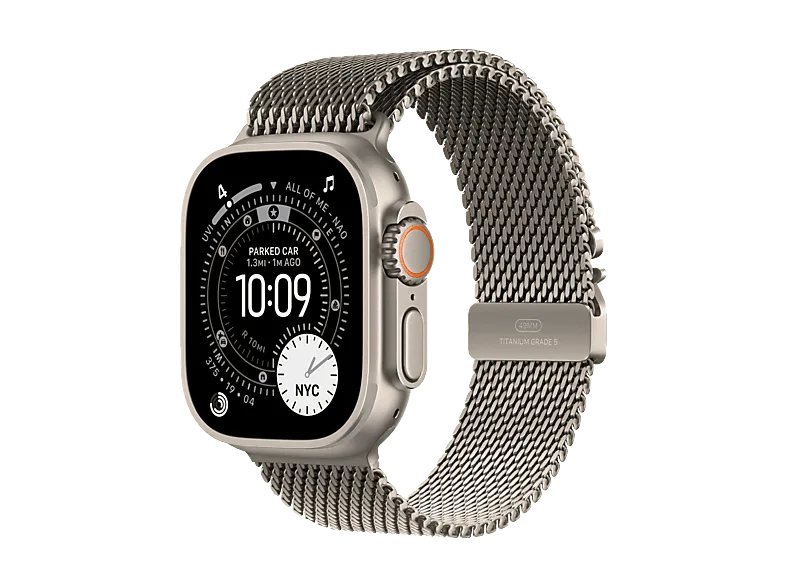 Apple Watch Ultra 3 (2025), GPS+CEL, 49 mm, Caja de Titanio Natural, Correa Titanium Milanese Loop L, Calidad del sueño, Via satélite