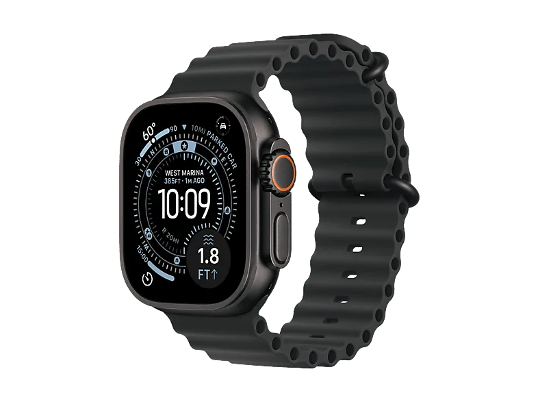 Apple Watch Ultra 3 (2025), GPS+CEL, 49 mm, Caja de Titanio Negro, Correa Ocean Band Calidad del sueño, Via satélite, 42h Autonomía