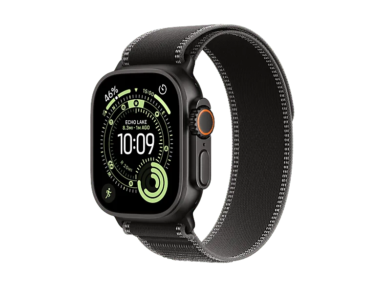 Apple Watch Ultra 3 (2025), GPS+CEL, 49 mm, Caja de Titanio Negro, Correa Trail Loop Negro carbón, M/L, Calidad del sueño, Via satélite
