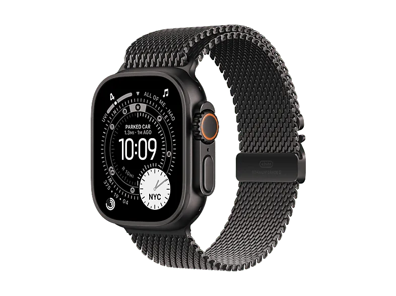 Apple Watch Ultra 3 (2025), GPS+CEL, 49 mm, Caja de Titanio Negro, Correa Titanium Milanese Loop S, Calidad del sueño, Via satélite – Caja de Titanio Negro