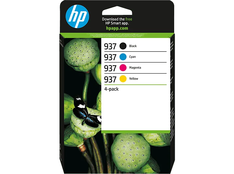 Cartucho de tinta - HP Paquete 4 Cartuchos Tinta Original 937, Chip mejorado, Negro, Cian, Magenta, Amarillo (imagen 1 de 3)