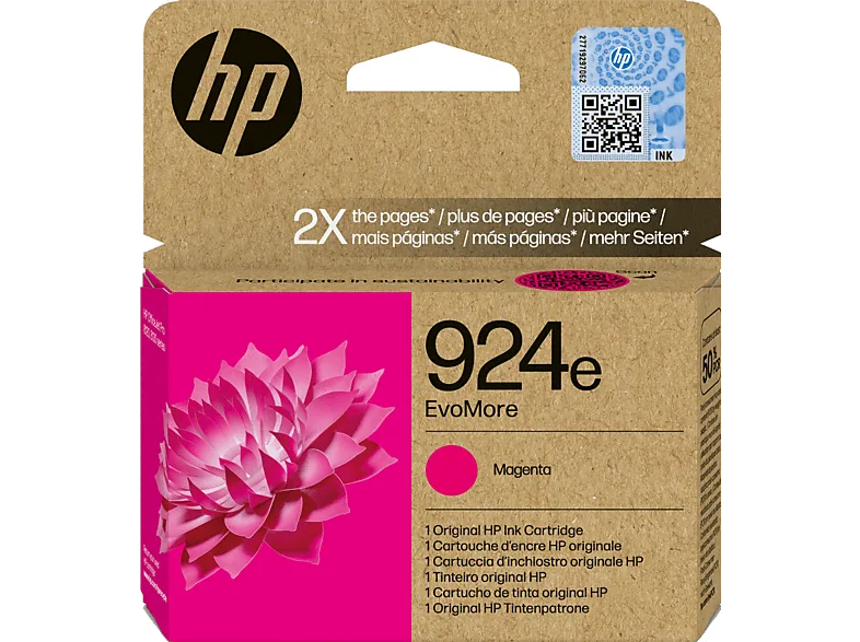 Cartucho de tinta - HP EvoMore 924e, Hasta 800 páginas, Certificado CarbonNeutral®, Magenta (imagen 1 de 3)