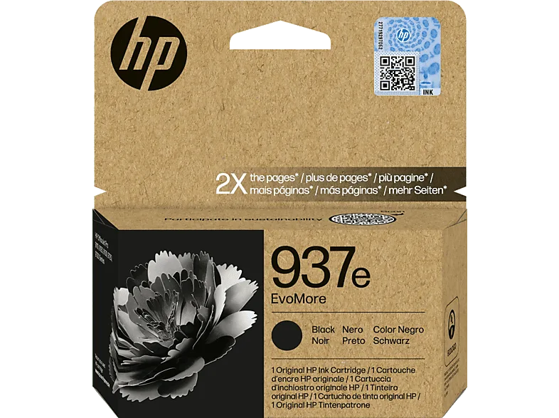 Cartucho de tinta - HP Evo More 937e, Hasta 2500 páginas, Certificado CarbonNeutral®, Negro