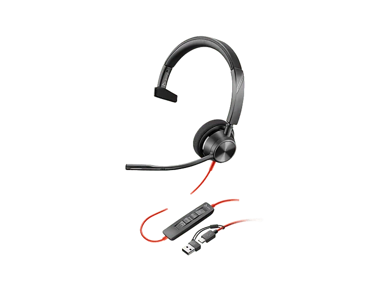 Auriculares de oficina – Poly Blackwire 3320 USB-C + Adaptador USB-C/A, Binaurales, Diadema, Certificación Microsoft Teams, Negro