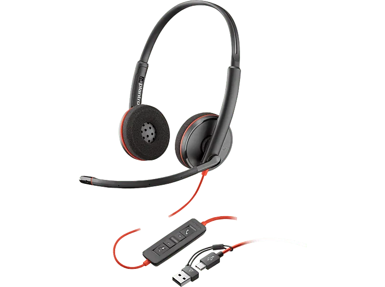 Auriculares de oficina - Poly Blackwire Profesional 3220 USB-C + Adaptador USB-C/A, Negro