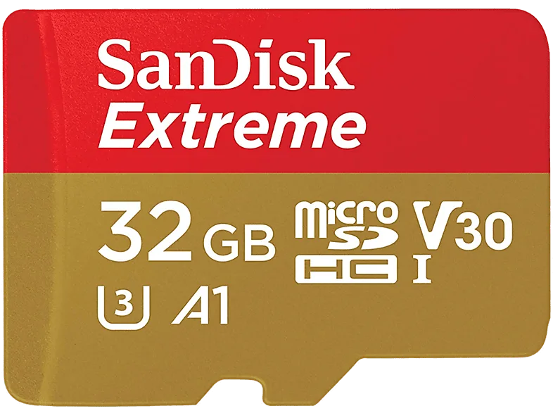 Tarjeta Micro SDHC - SanDisk Extreme®, 32 GB, 100 MB/s, UHS-I, U3, V30, A1, Clase 10, Apta Drones, Multicolor