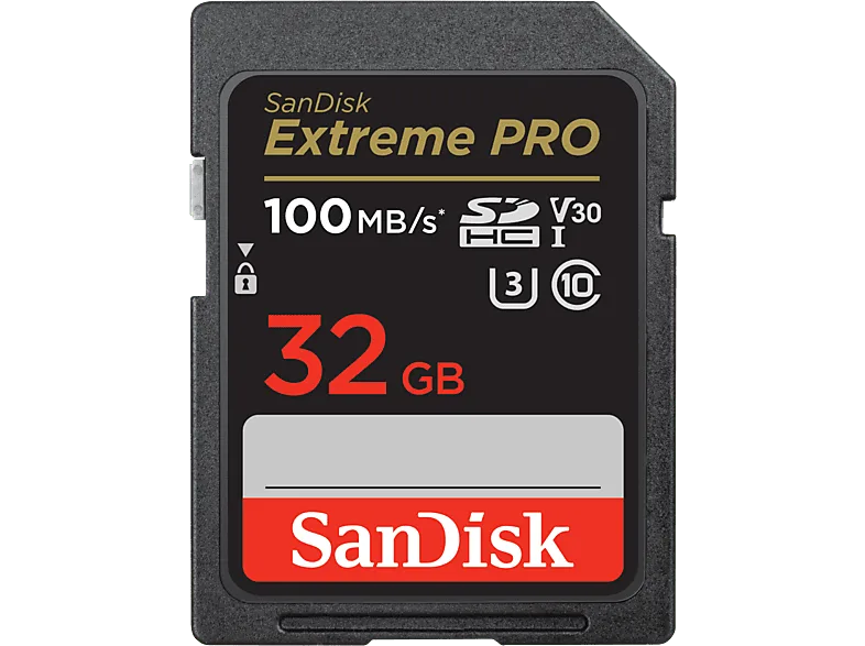 Tarjeta SDHC - SanDisk Extreme PRO, 32 GB, Hasta 100 MB/s lectura, U3, V30, Clase 10, Vídeo 4K UHD, Negro