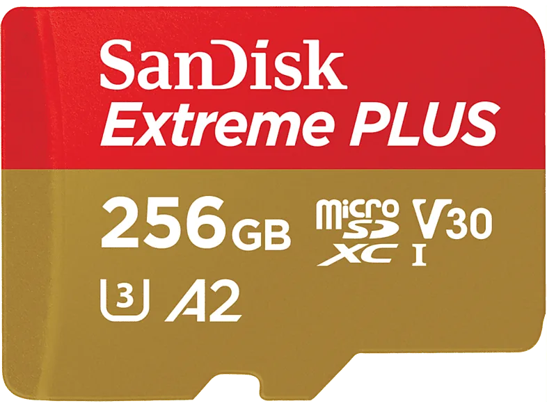 Tarjeta Micro SDXC - SanDisk Extreme® PLUS, 256 GB, Lectura hasta 200 MB/s, UHS-I, U3, C10, A2, V30, Multicolor