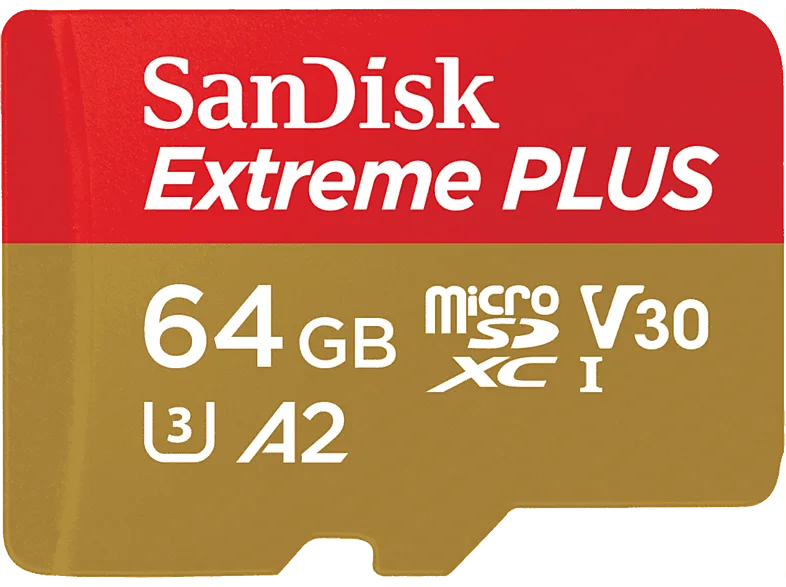 Tarjeta Micro SDXC - SanDisk Extreme® PLUS, 64 GB, Lectura hasta 200 MB/s, UHS-I, U3, C10, A2, V30, Multicolor