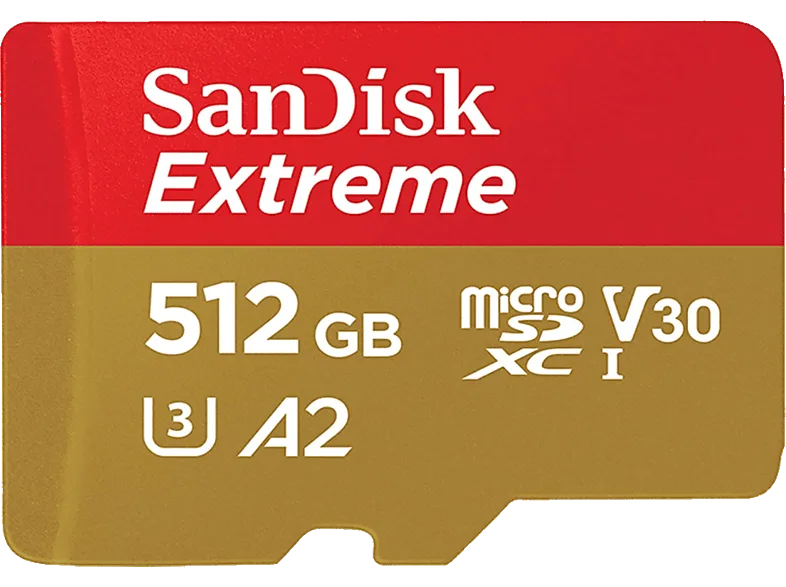 Tarjeta Micro SDXC - SanDisk Extreme, 512 GB, Hasta 190 MB/s lectura, UHS-I, U3, V30, A2, Clase 10, Multicolor