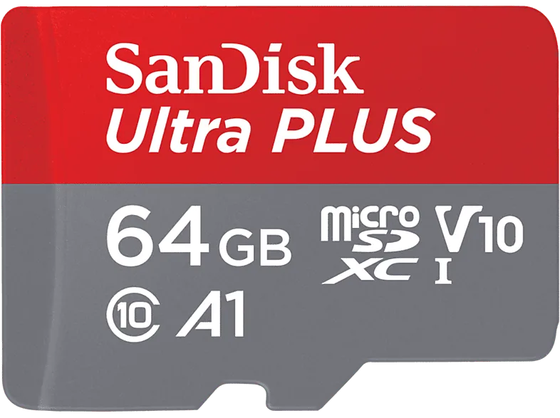 Tarjeta Micro SDXC - SanDisk Ultra PLUS, 64 GB, 150 MB/s, UHS-I, V10, A1, C10, Adaptador SD, Multicolor