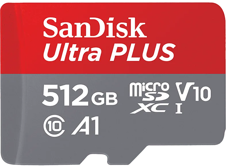 Tarjeta Micro SDXC - SanDisk Ultra PLUS, 512GB, 160 MB/s, UHS-I, V10, A1, C10, Adaptador SD, Multicolor