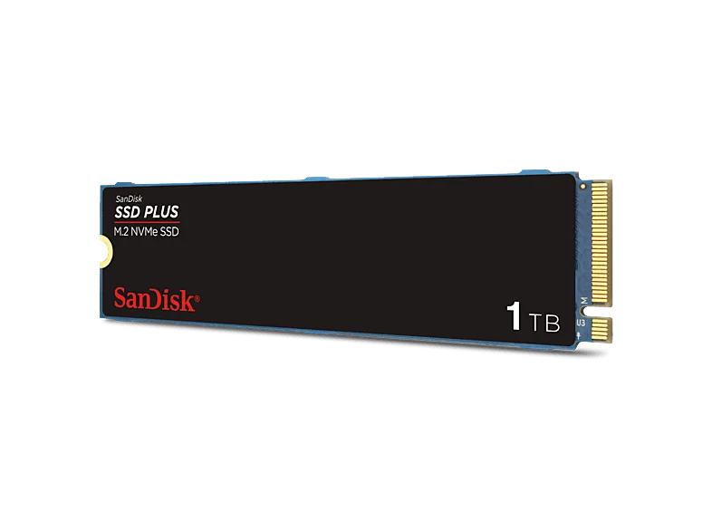 Disco duro SSD interno 1 TB - Sandisk Plus M.2 NVMe, PCIe® Gen 2280, Hasta 3200 MB/s lectura, Negro
