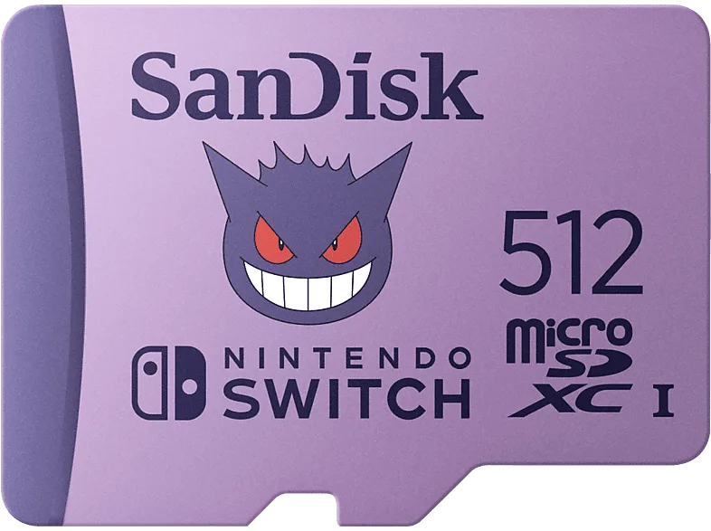 Tarjeta micro SDXC - SanDisk Licencia Nintendo, Pokemon Gengar, 512GB, Para Nintendo Switch 1, Lite, 100MB/s, Morado
