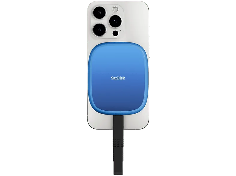 Disco duro SSD externo 1 TB - Sandisk Creator Phone SSD, Compatible con MagSafe, Hasta 1000MB/s lectura, Azul