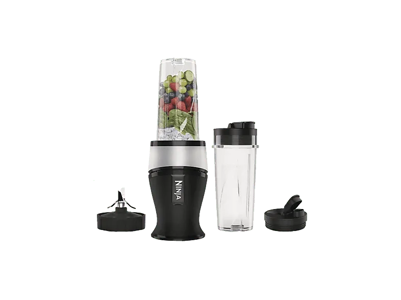 Batidora de vaso - Ninja QB3001EUS, 700 W, 0.47 l, 18000 rpm, 2 Vasos incluidos, Negro y Plata