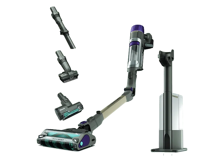 Aspirador escoba - Shark PowerDetect IP3251EUT, Base autovaciado, Antienredos, Tubo Flexible, 70min Autonomía, 380W, Gris