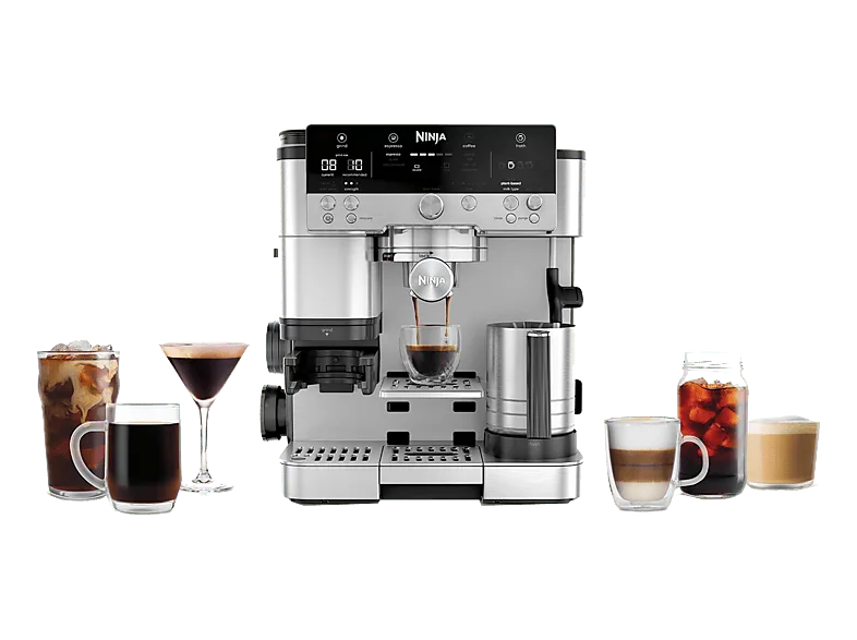 Cafetera express - Ninja Luxe Café Premier ES601EU, 9 bar, 1650W, 2 Tazas, Capacidad del depósito 2L, de café en grano 250g, Plata