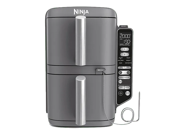 Freidora de aire - Ninja Double Stack XL, 2470 W, 9.5l, 2 Cajones independientes, 6 Programas, Gris