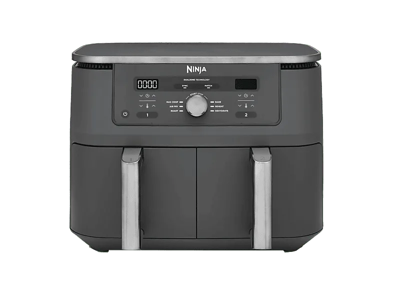 Freidora de aire - Ninja DZ400EU, 9.5L(4.75L por cajón), 2 Zonas Cocción Independientes, 2470 W, 240 °C, 6 Programas, Gris metalizado