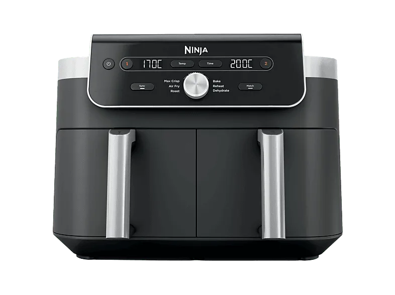Freidora de aire - Ninja DZ901EU, 9.5 l, 2470W, 240 °C, 2 Cestas, 6 Funciones Cocción Personalizables, Negro