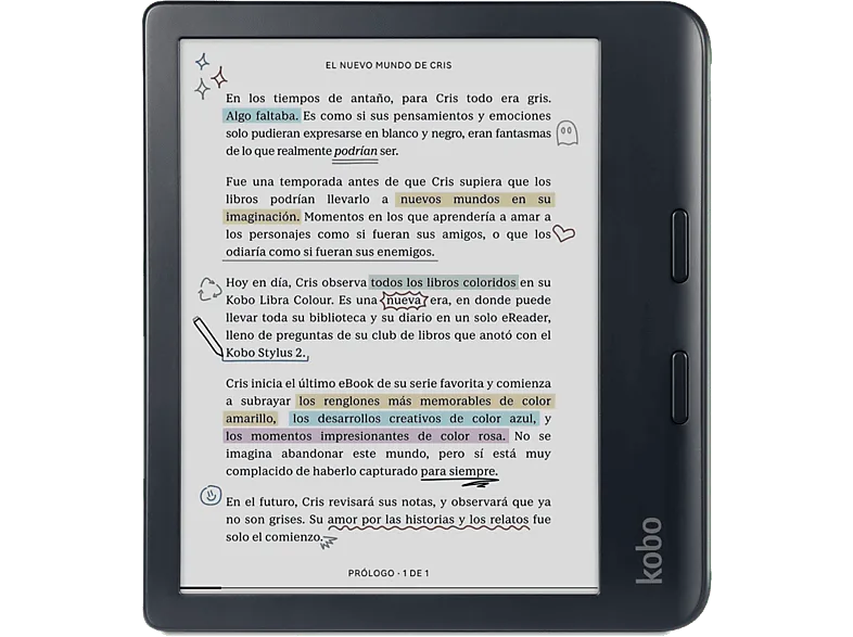 eBook - Kobo Libra Colour, 7" E Ink Kaleido 3, 32 GB, FastGLR, IPX8, Pantalla color, Negro