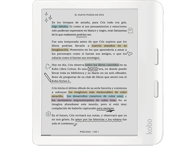 eBook - Kobo Libra Colour, 7" E Ink Kaleido 3, 32 GB, FastGLR, IPX8, Pantalla color, Blanco