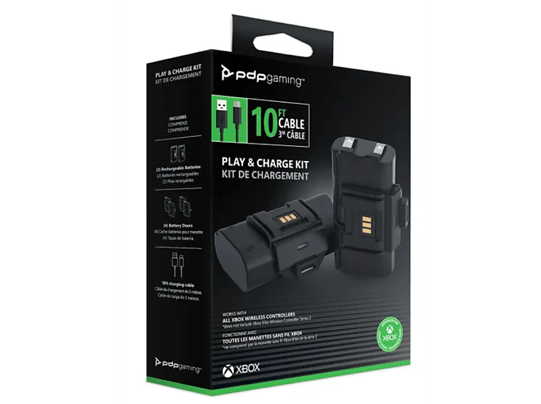 Pack cargador - PDP Play & Charge Kit, Para Xbox Serie X y One , Autonomía 20 h, Negro