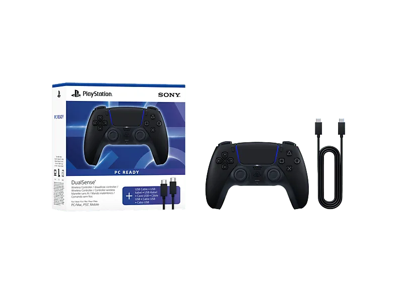 Mando PS5 - Sony DualSense®: Midnight Black + cable USB para PC, Para PlayStation 5, Mac y Inalámbrica, Retroalimentación háptica,